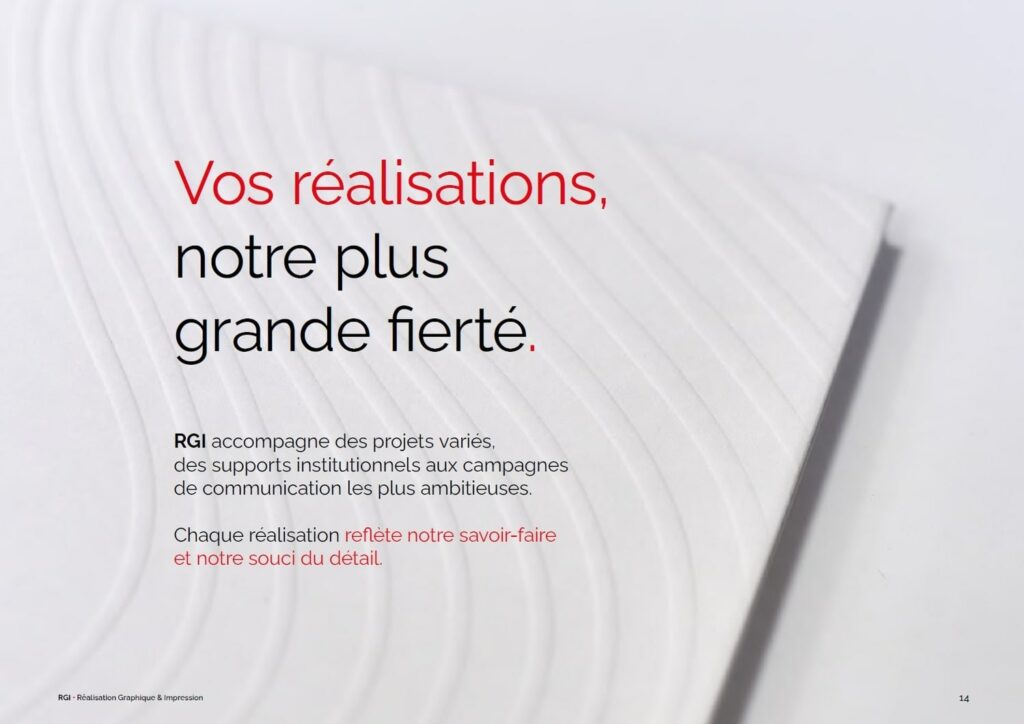 Page présentant des exemples de réalisations de l'imprimerie